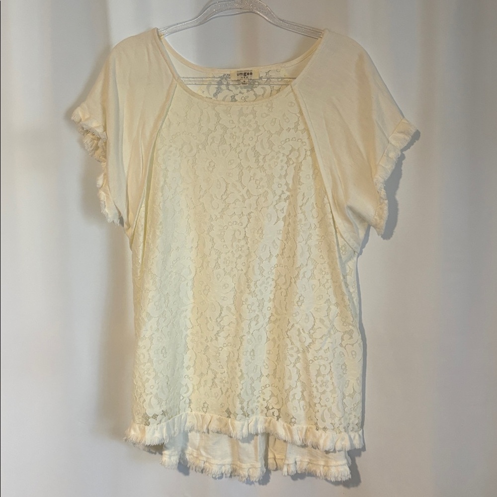 Umgee Cream Ruffled Embellished Top
